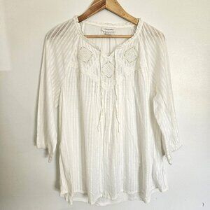 Vintage America Top Size XL  Lace Crochet Peasant Cottagecore Prairie Blouse